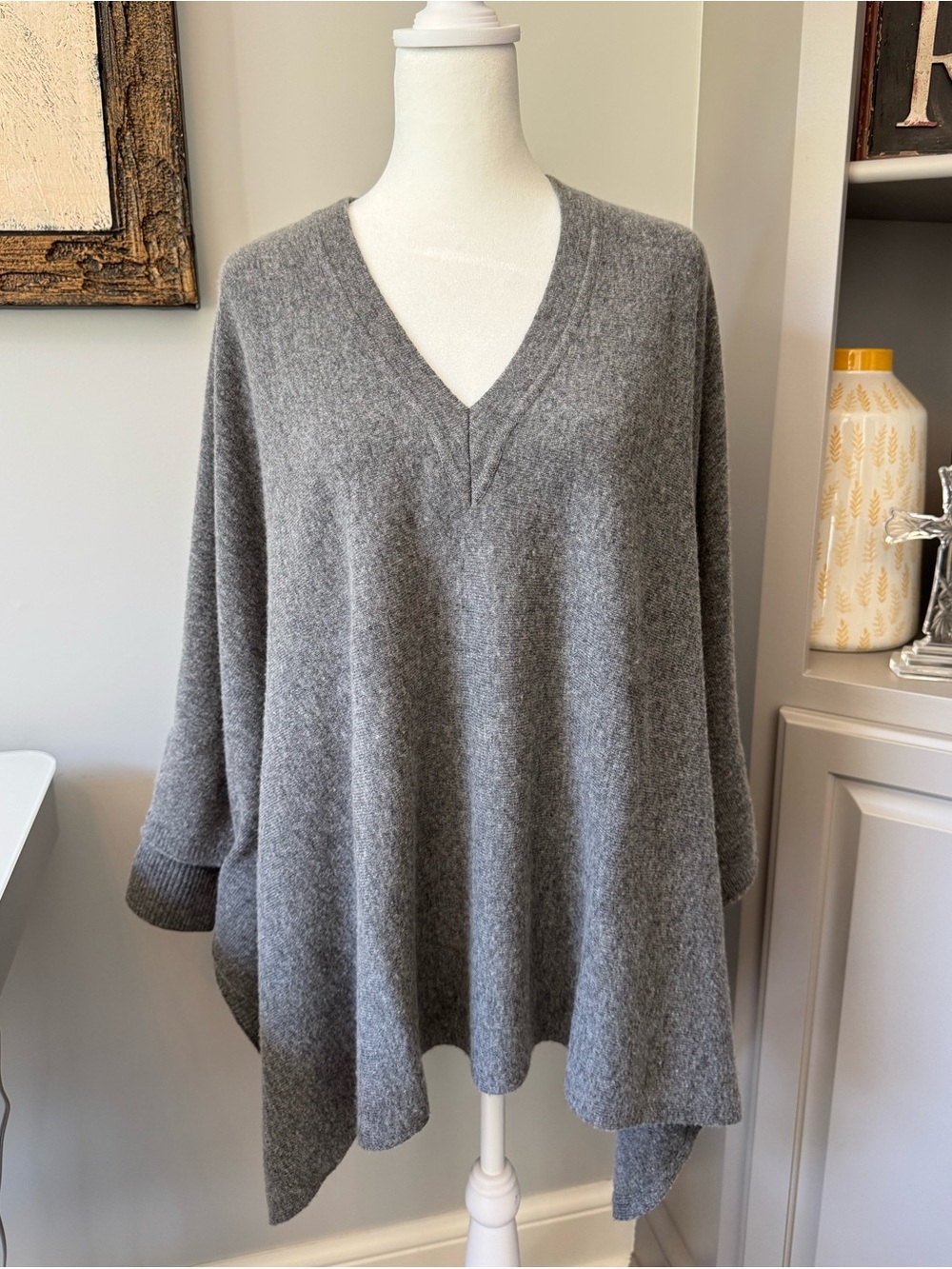 Vince Rib Cuff V Neck Poncho Gray Size M/L **flaws